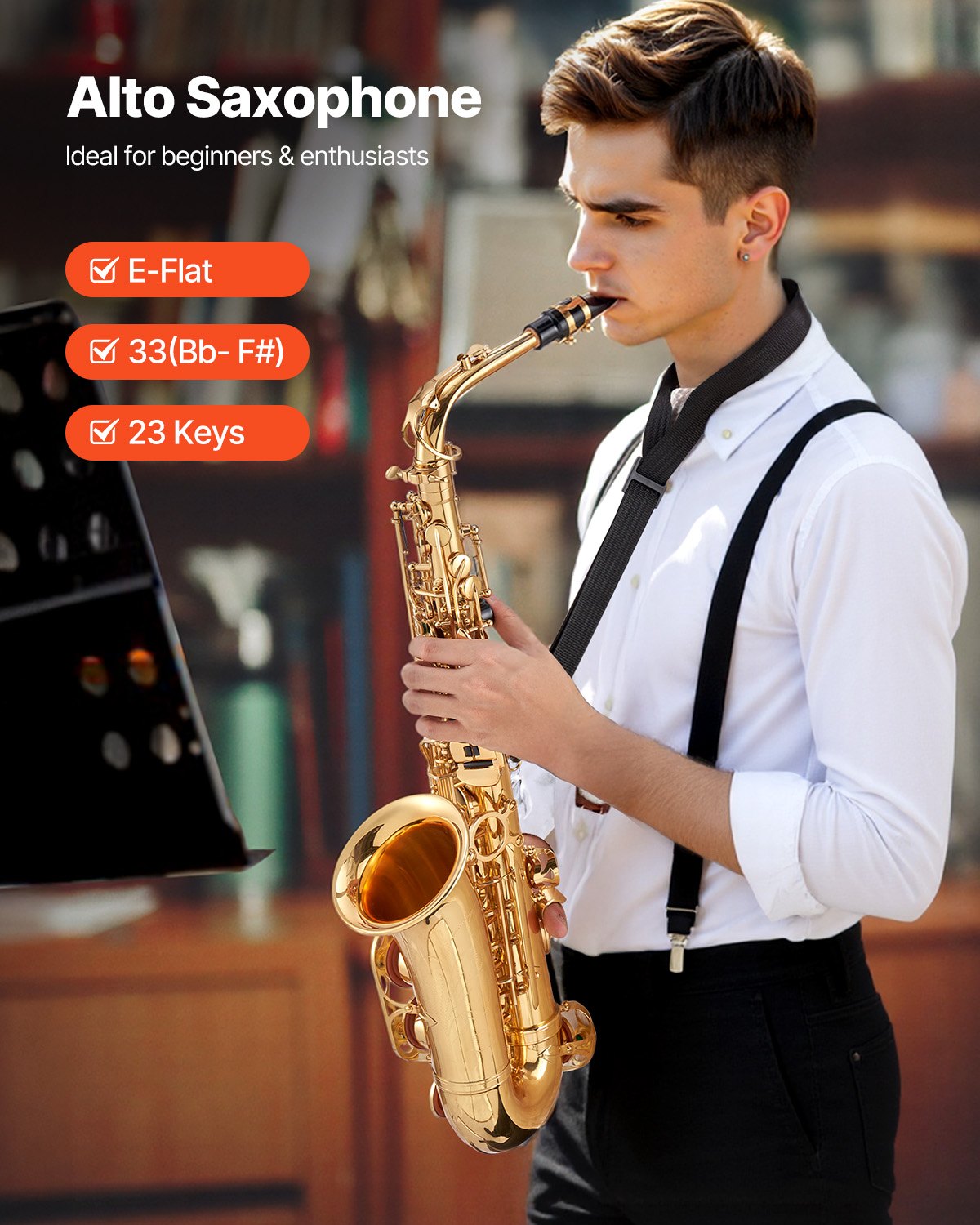 Alto Saxophone, E Flat, Brass Saxophone Beginner Kit With Carrying Case, Mouthpiece, Straps, Cleaning Cloth Rod, Gloves, Grease, Neck Strap, 23 Keys Alto Sax Kit, For Beginners Students, Gold
