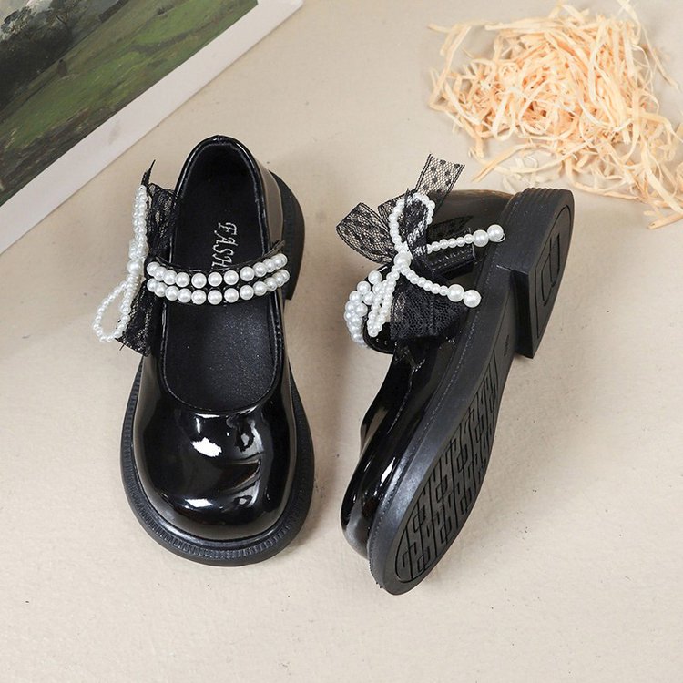 Girls' Leather Shoes, Pearl Bow Mary Princess Shoes, Soft Soled Shoes, Anti Slip Children's Casual Shoes