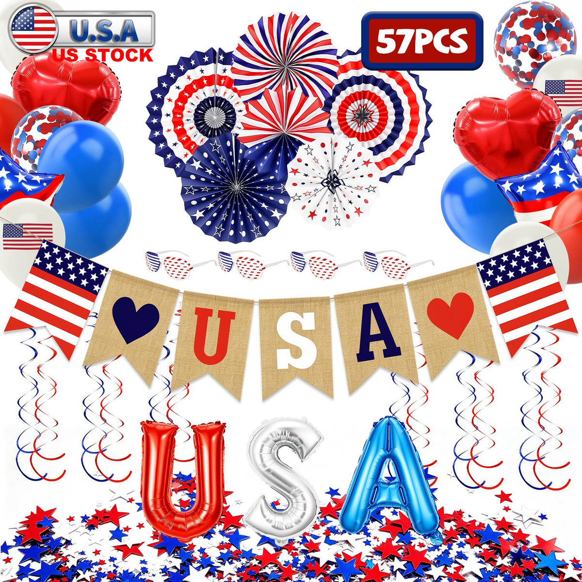 4th of July Decorations Set - 57 Piece Patriotic Party Kit