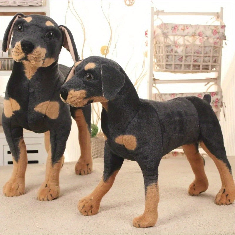 1pc Realistic Black & Tan Plush Dog - Lifelike Puppy Stuffed Animal, Soft Polyester Decorative Pet for Living Room & Bedroom, Gift for Pet Lovers