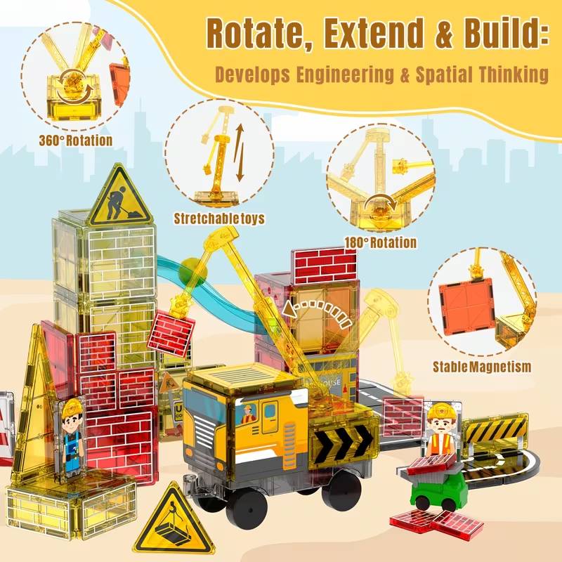 51-Piece Magnetic Construction Site Building Set – STEM Engineering & Road Design Kit