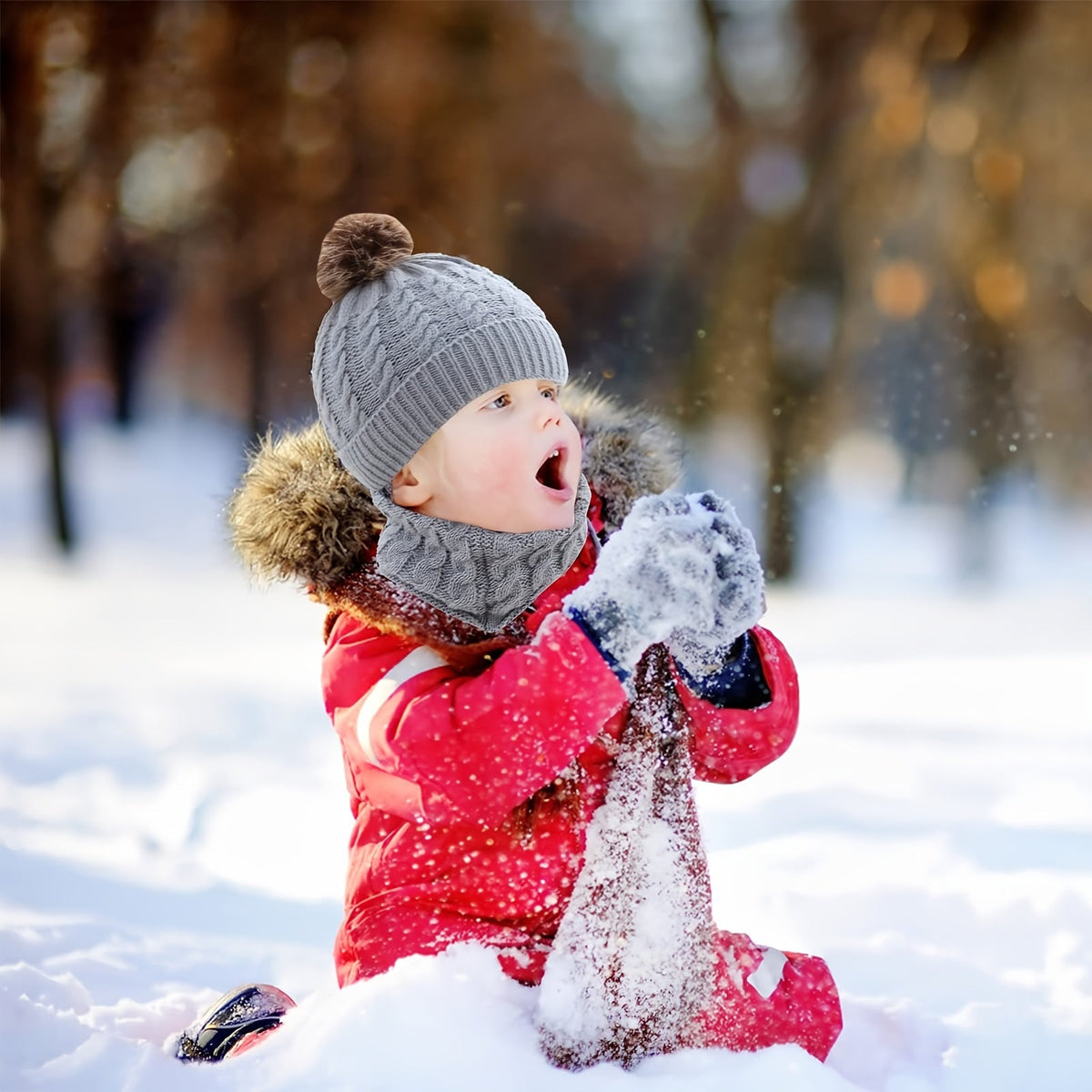 Youngsters' 3-Piece Winter Set – Cozy Knit Hat, Scarf & Gloves – Breathable & Stretch Fit for Boys & Girls – Perfect for Christmas