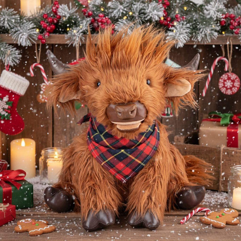 17.7 Inches Highland Cow Plush Handmade Collectable– Weighted Toy for Kids & Adults