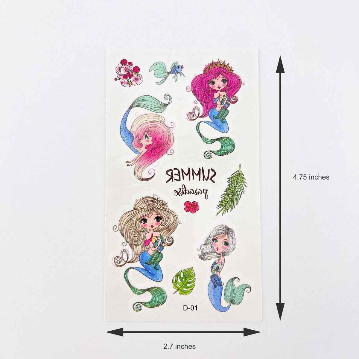 10 Mermaid Tattoo Sheets – Waterproof Kids Party Favor Stickers