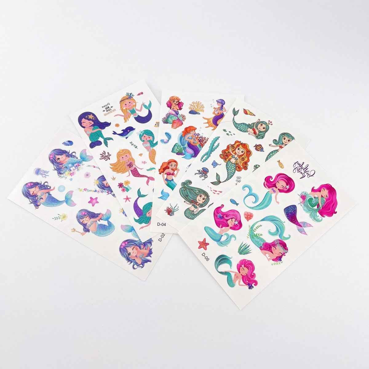 10 Mermaid Tattoo Sheets – Waterproof Kids Party Favor Stickers