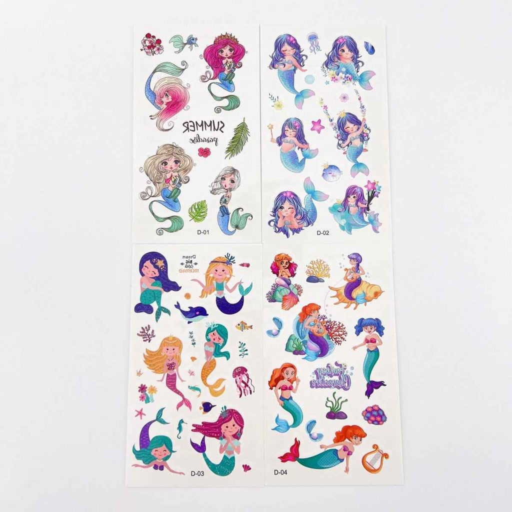 10 Mermaid Tattoo Sheets – Waterproof Kids Party Favor Stickers