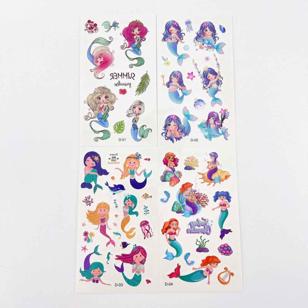 10 Mermaid Tattoo Sheets – Waterproof Kids Party Favor Stickers