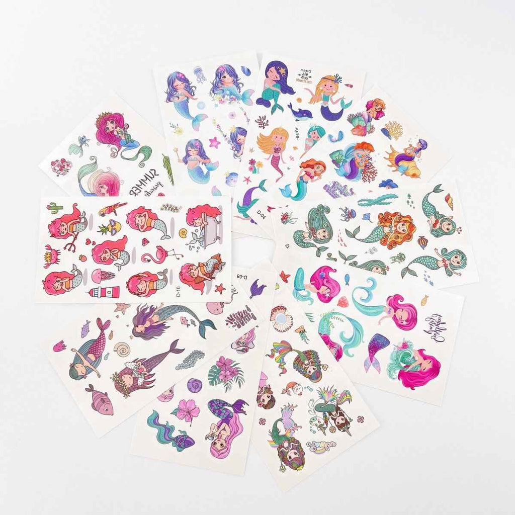 10 Mermaid Tattoo Sheets – Waterproof Kids Party Favor Stickers
