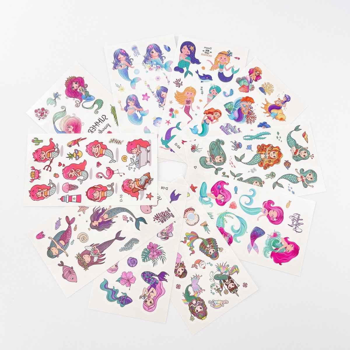10 Mermaid Tattoo Sheets – Waterproof Kids Party Favor Stickers
