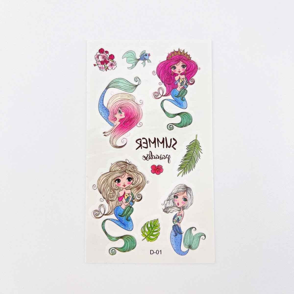 10 Mermaid Tattoo Sheets – Waterproof Kids Party Favor Stickers