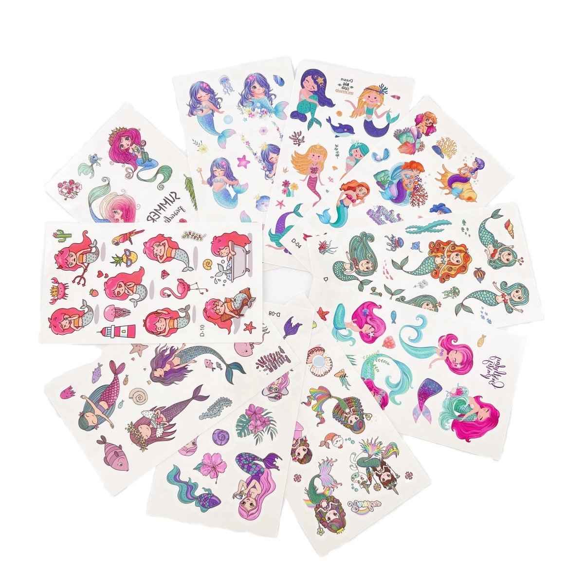 10 Mermaid Tattoo Sheets – Waterproof Kids Party Favor Stickers