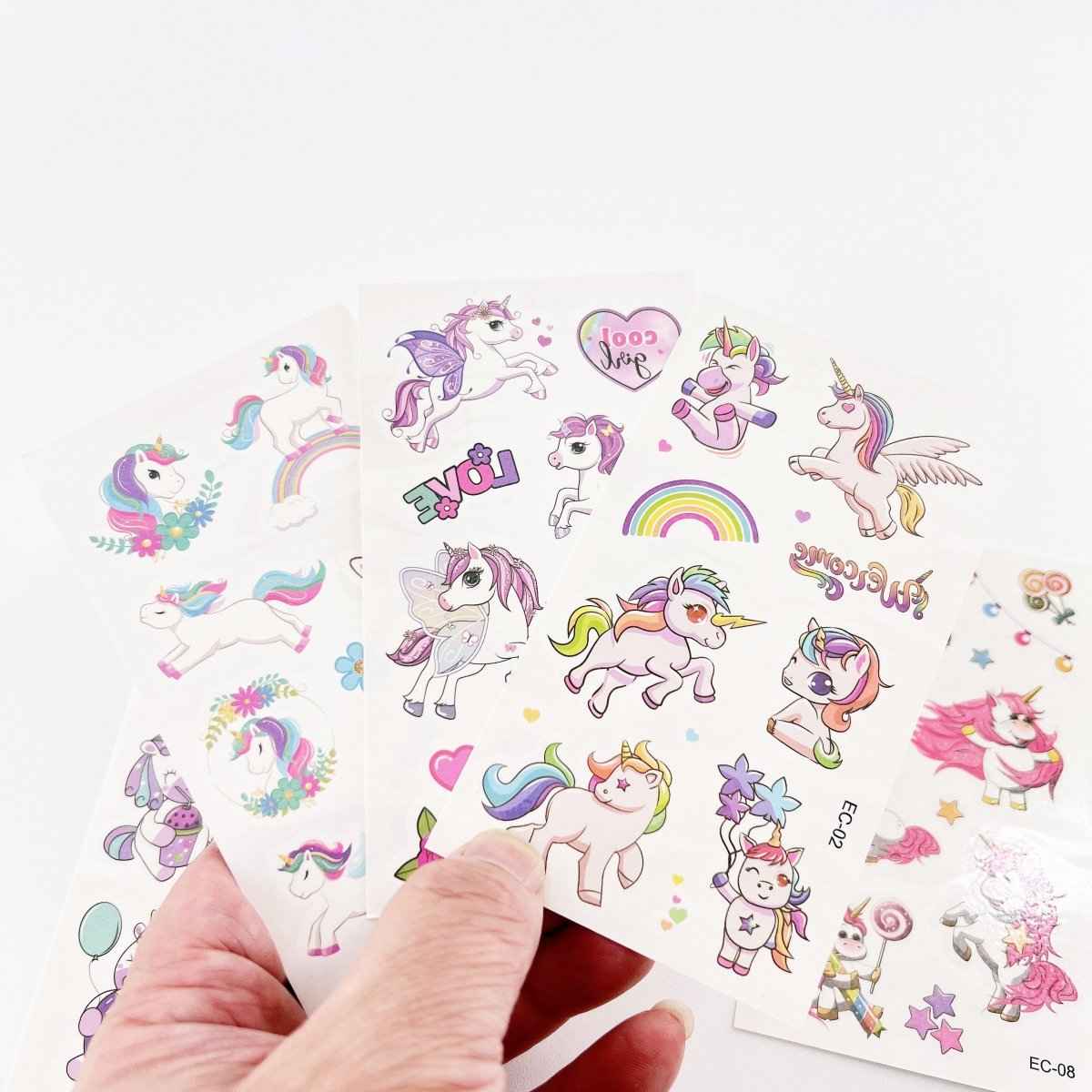 10 Sheets Unicorn Tattoos – Kids Party Favor Temporary Stickers