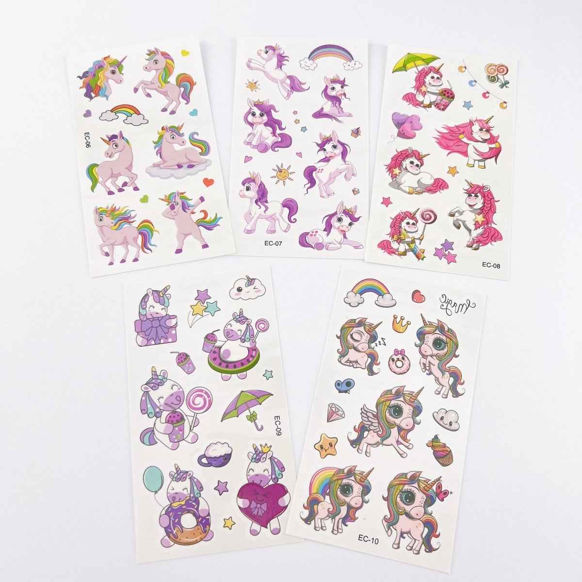 10 Sheets Unicorn Tattoos – Kids Party Favor Temporary Stickers