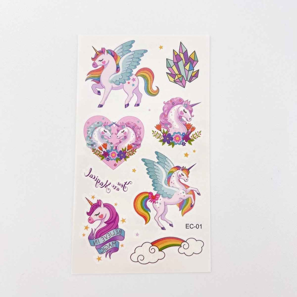 10 Sheets Unicorn Tattoos – Kids Party Favor Temporary Stickers