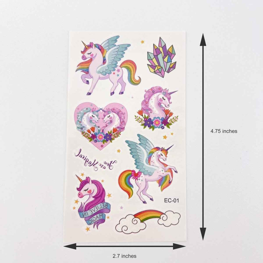 10 Sheets Unicorn Tattoos – Kids Party Favor Temporary Stickers