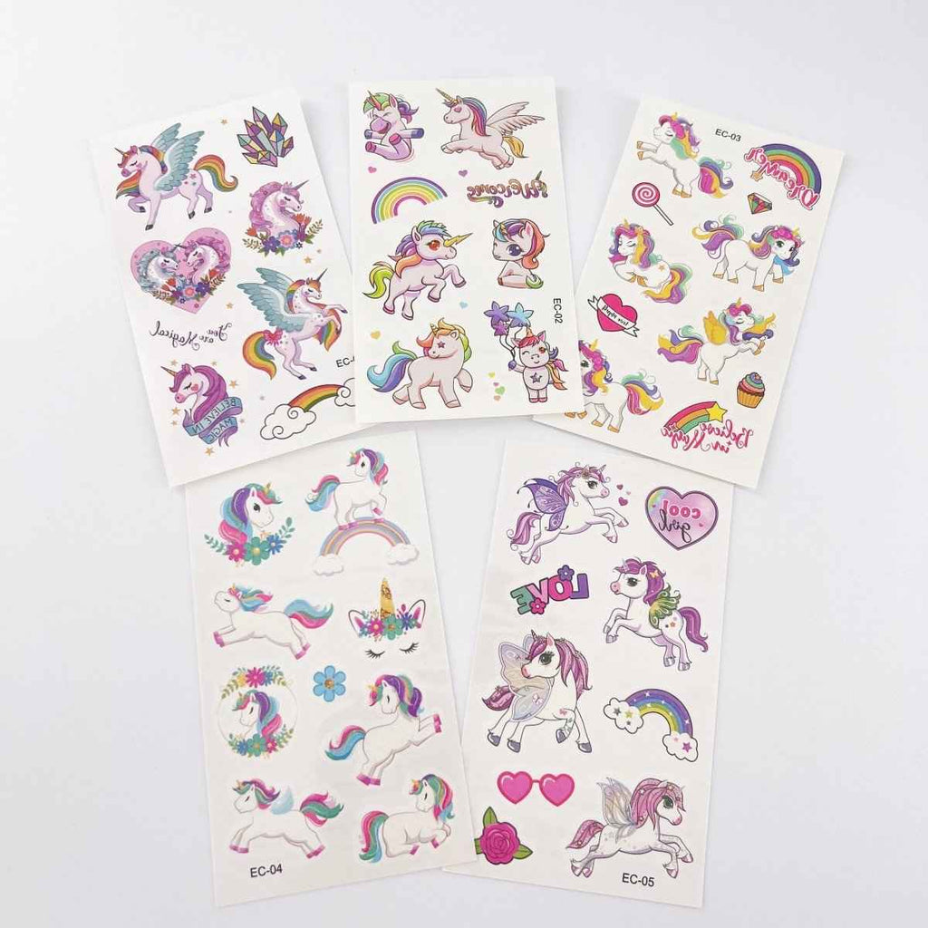 10 Sheets Unicorn Tattoos – Kids Party Favor Temporary Stickers