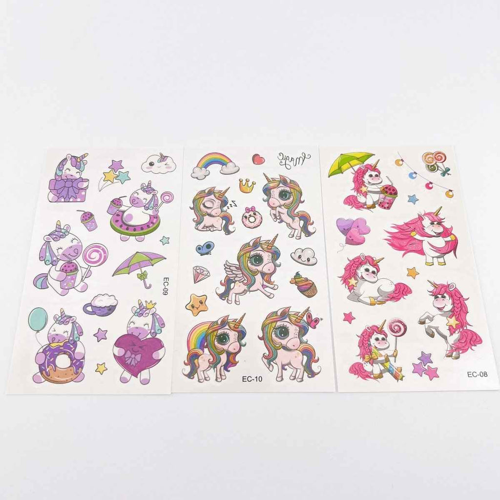 10 Sheets Unicorn Tattoos – Kids Party Favor Temporary Stickers