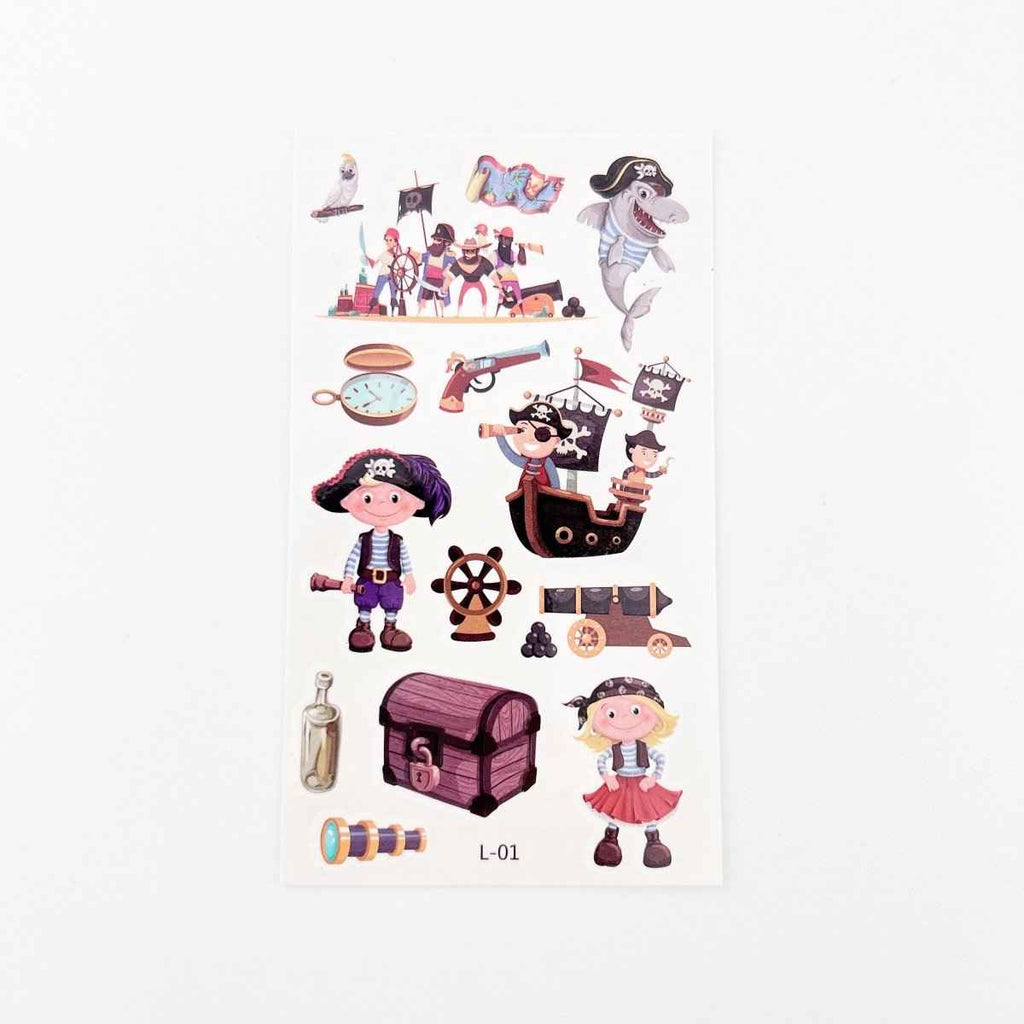 Cartoon Pirate Tattoos for Kids – 10 Waterproof Tattoo Sheets
