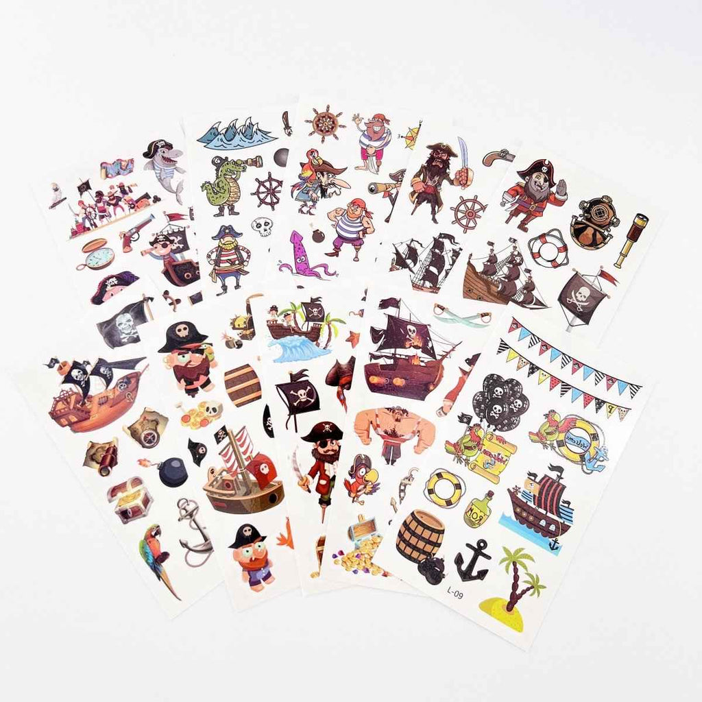 Cartoon Pirate Tattoos for Kids – 10 Waterproof Tattoo Sheets