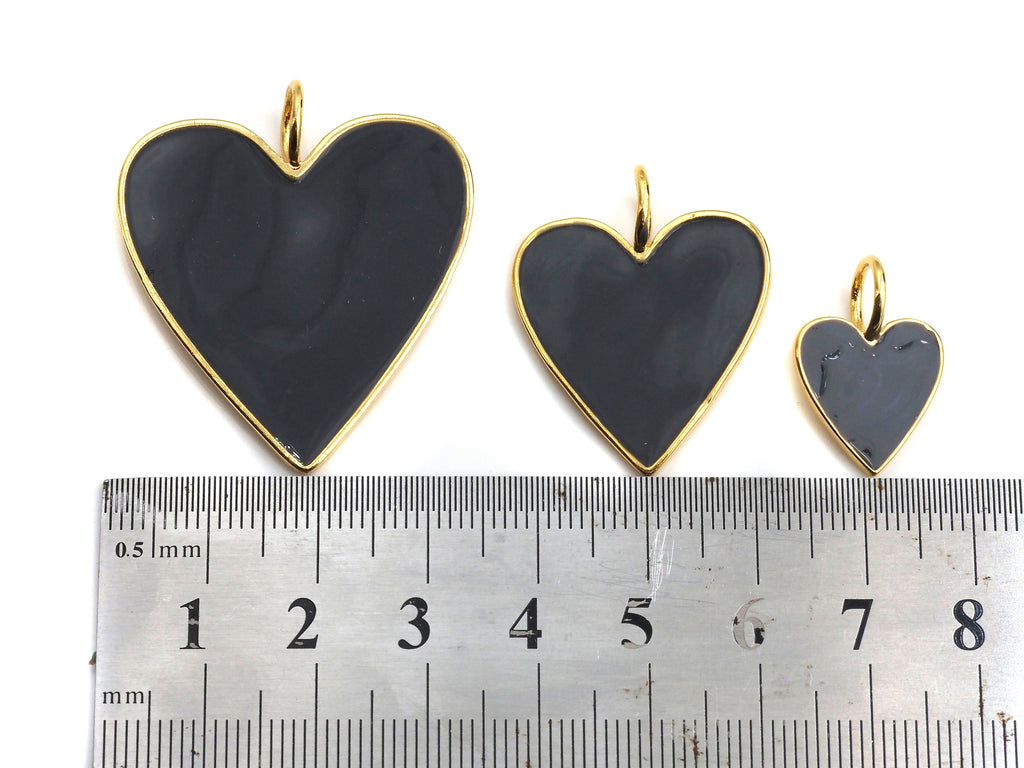 Black White Red Blue Enamel Heart Pendant, Sku#FH30