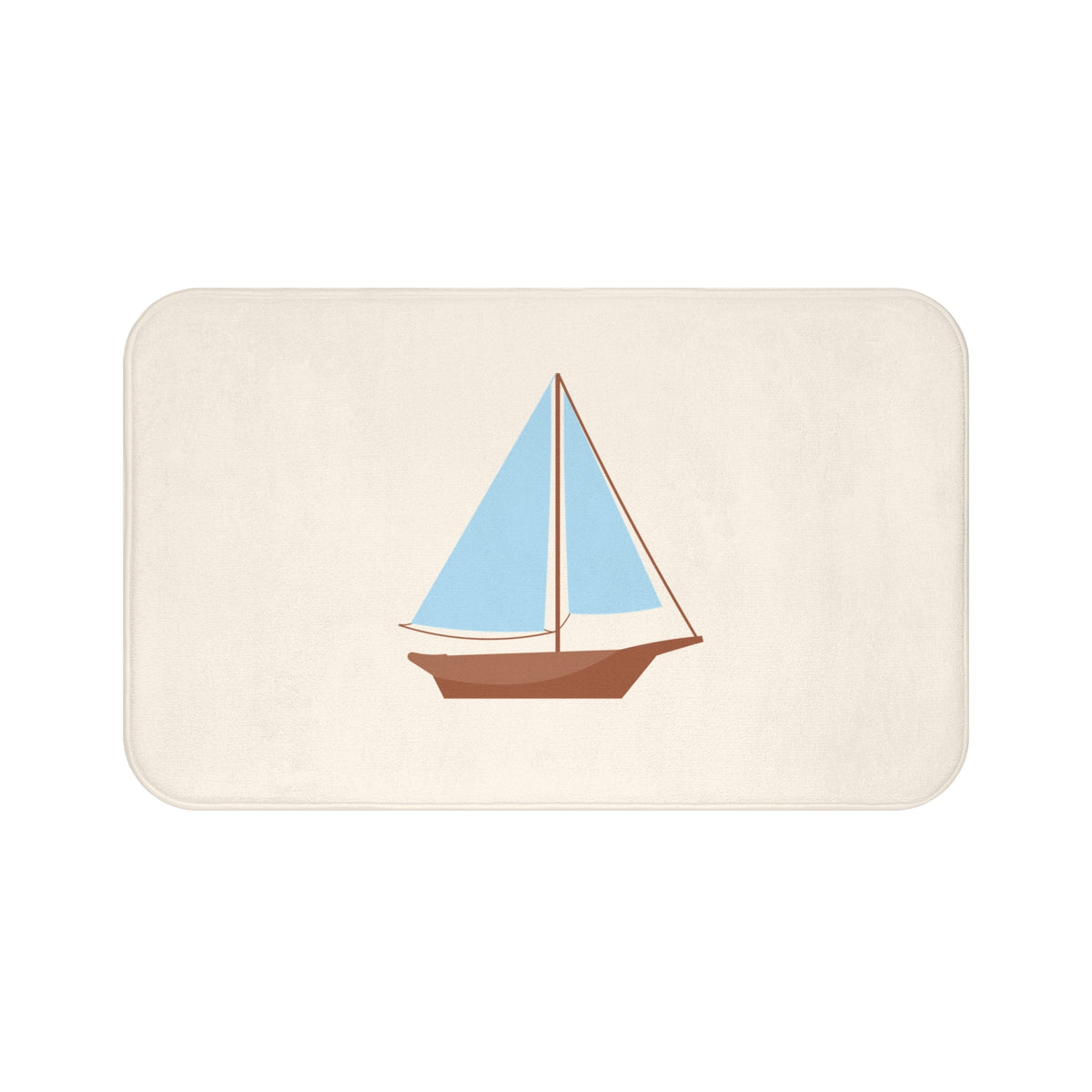Nautical Vintage Sailboat Bath Mat, CREAM — Soft Coastal Bathroom Rug