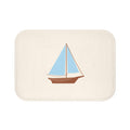 Nautical Vintage Sailboat Bath Mat, CREAM — Soft Coastal Bathroom Rug