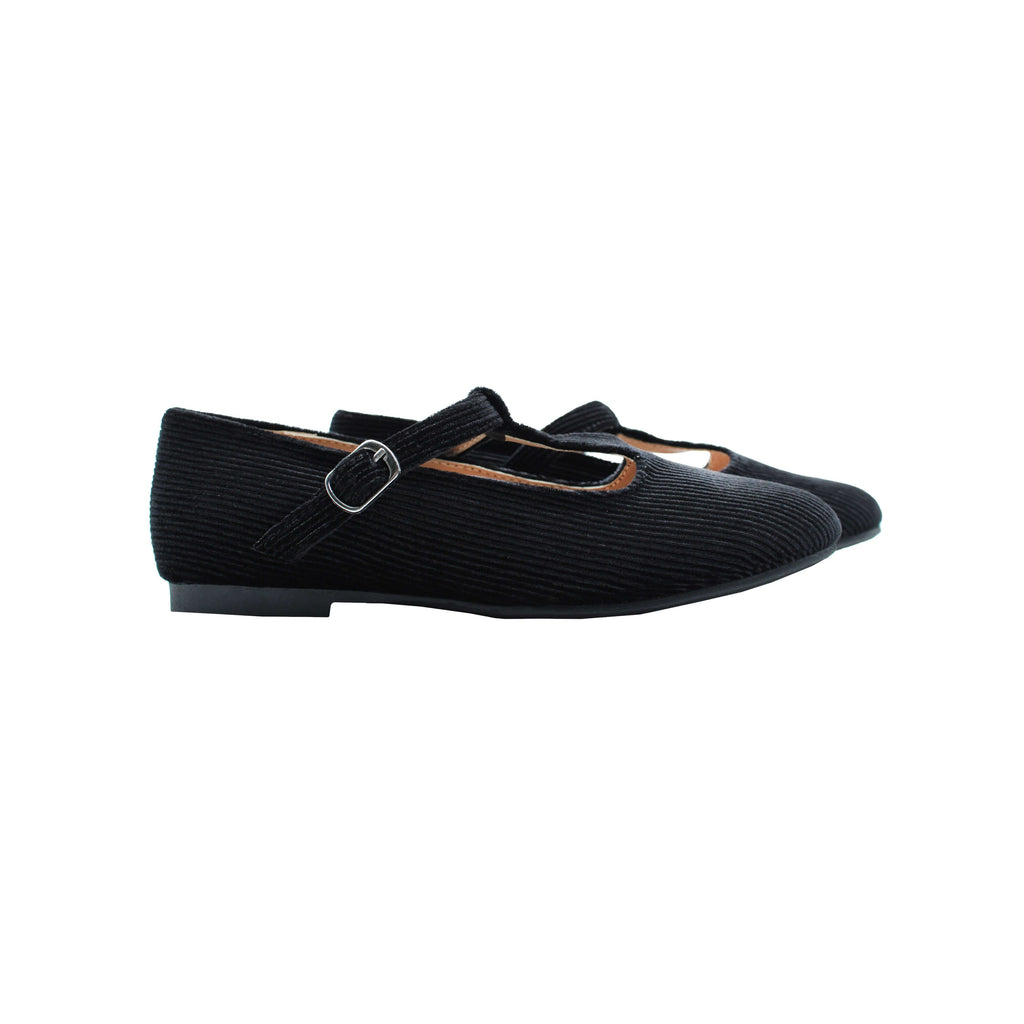 Girls' Black Velvet T-Strap Dress Shoes