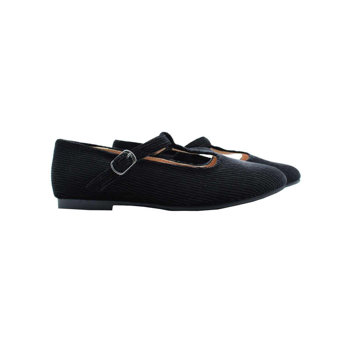 Girls' Black Velvet T-Strap Dress Shoes
