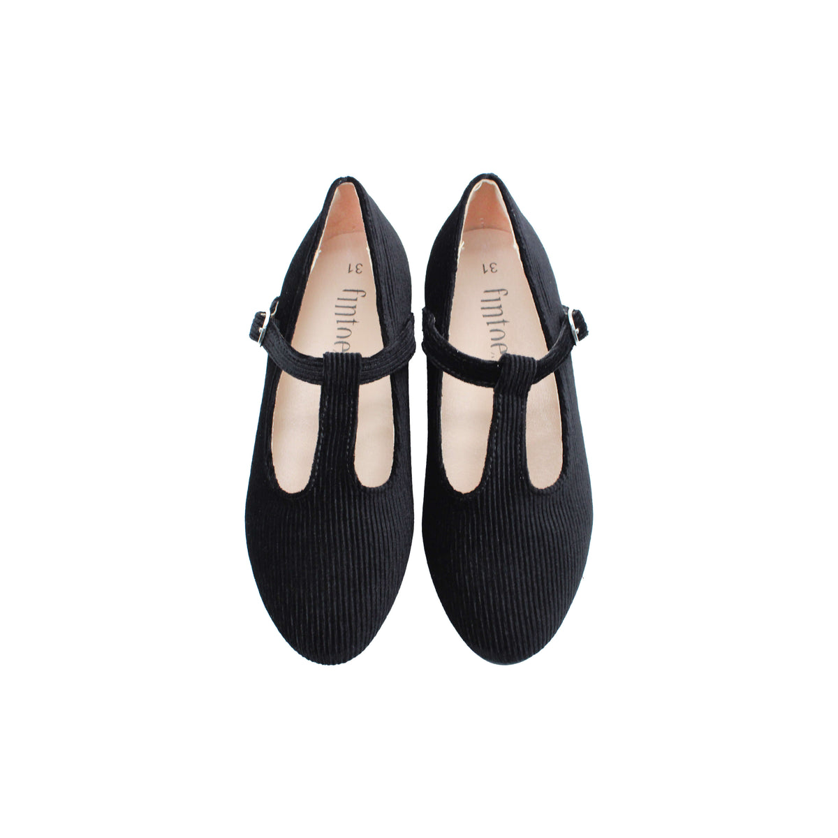 Girls' Black Velvet T-Strap Dress Shoes