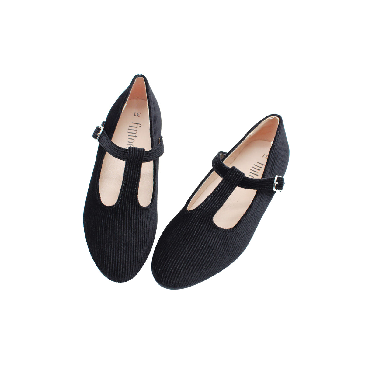 Girls' Black Velvet T-Strap Dress Shoes
