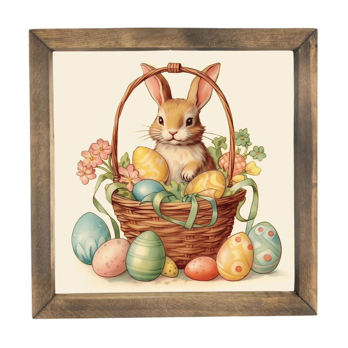 Vintage Easter Basket with Bunny Framed Art
