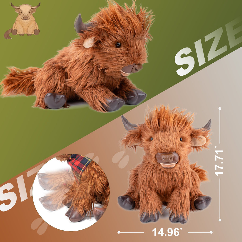 17.7 Inches Highland Cow Plush Handmade Collectable– Weighted Toy for Kids & Adults