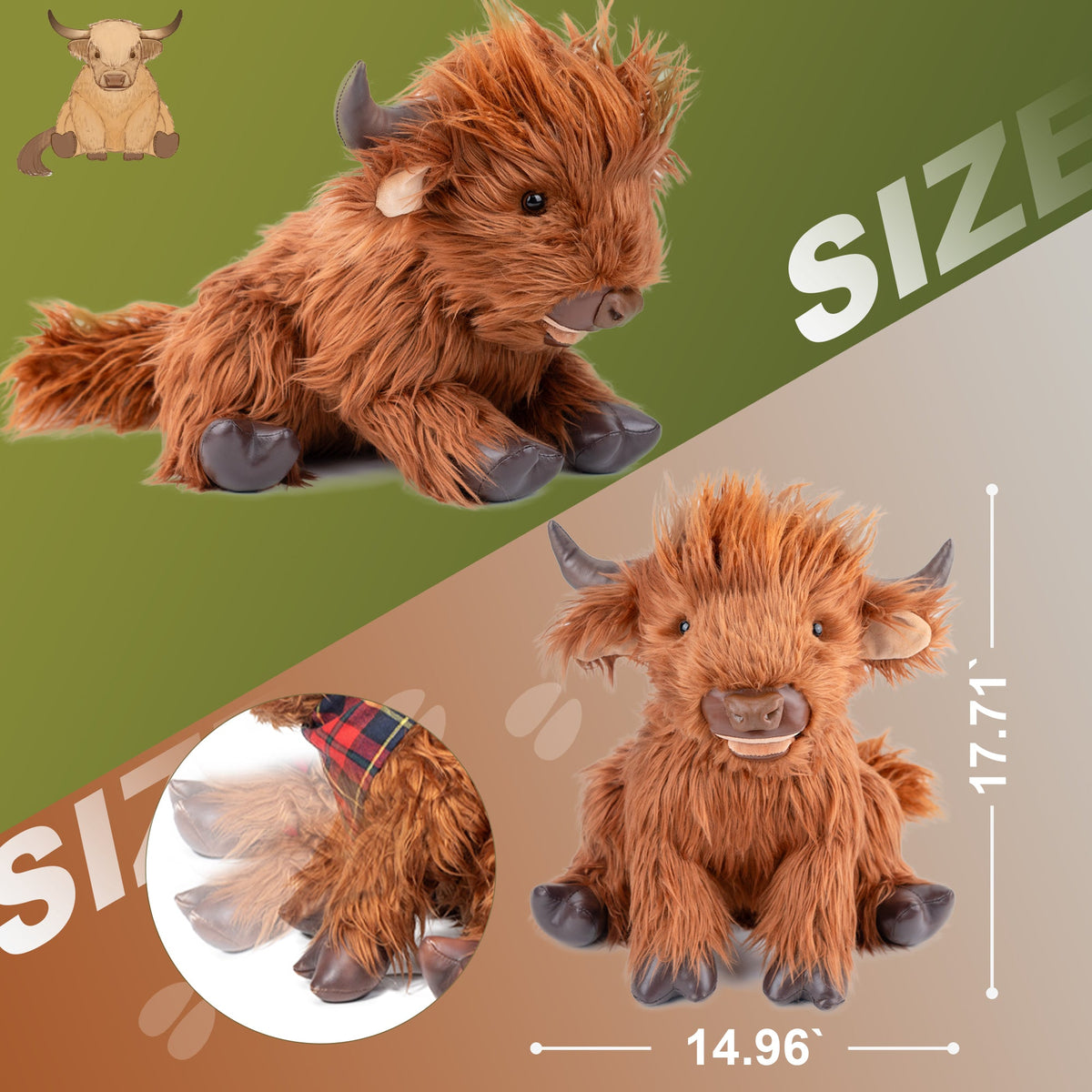 17.7 Inches Highland Cow Plush Handmade Collectable– Weighted Toy for Kids & Adults