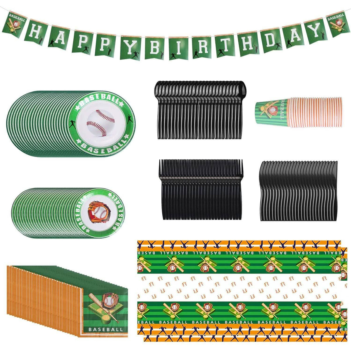 171-Pieces: Baseball Birthday Party Disposable Dinnerware Set
