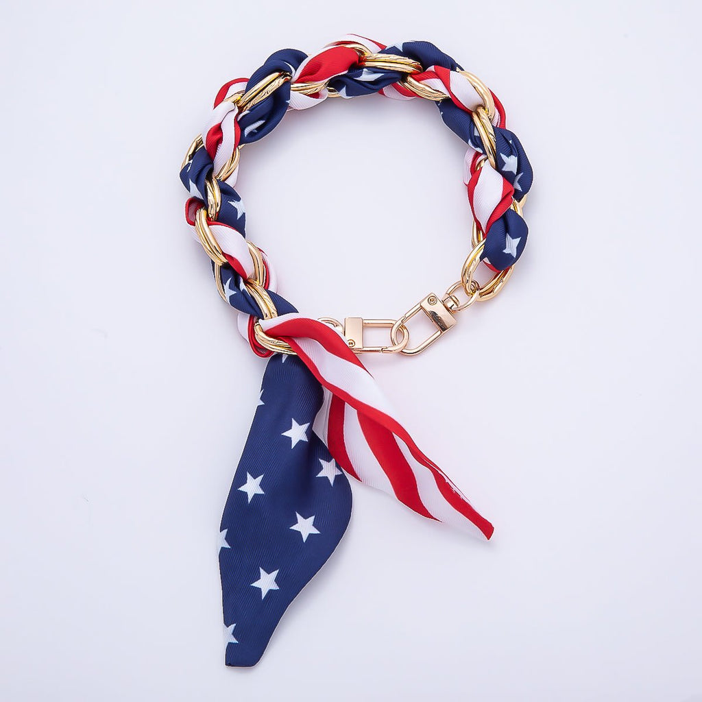 18K Gold Filled 15 Inches USA Red White Blue Flag Keychain Accessories | WB-00341