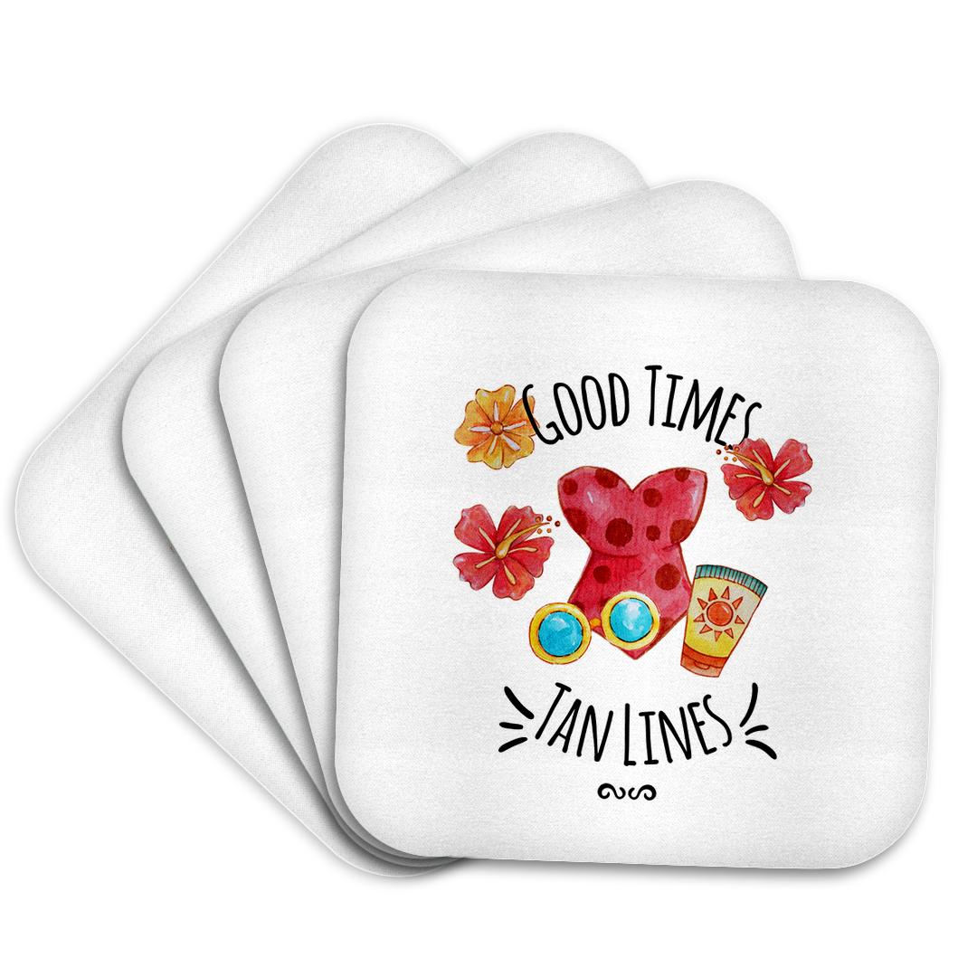 3dRose Uta Naumann Sayings and Typography - Aloha Summer Beach Flower Illustration Typography-Good Times Tan Lines - Coasters