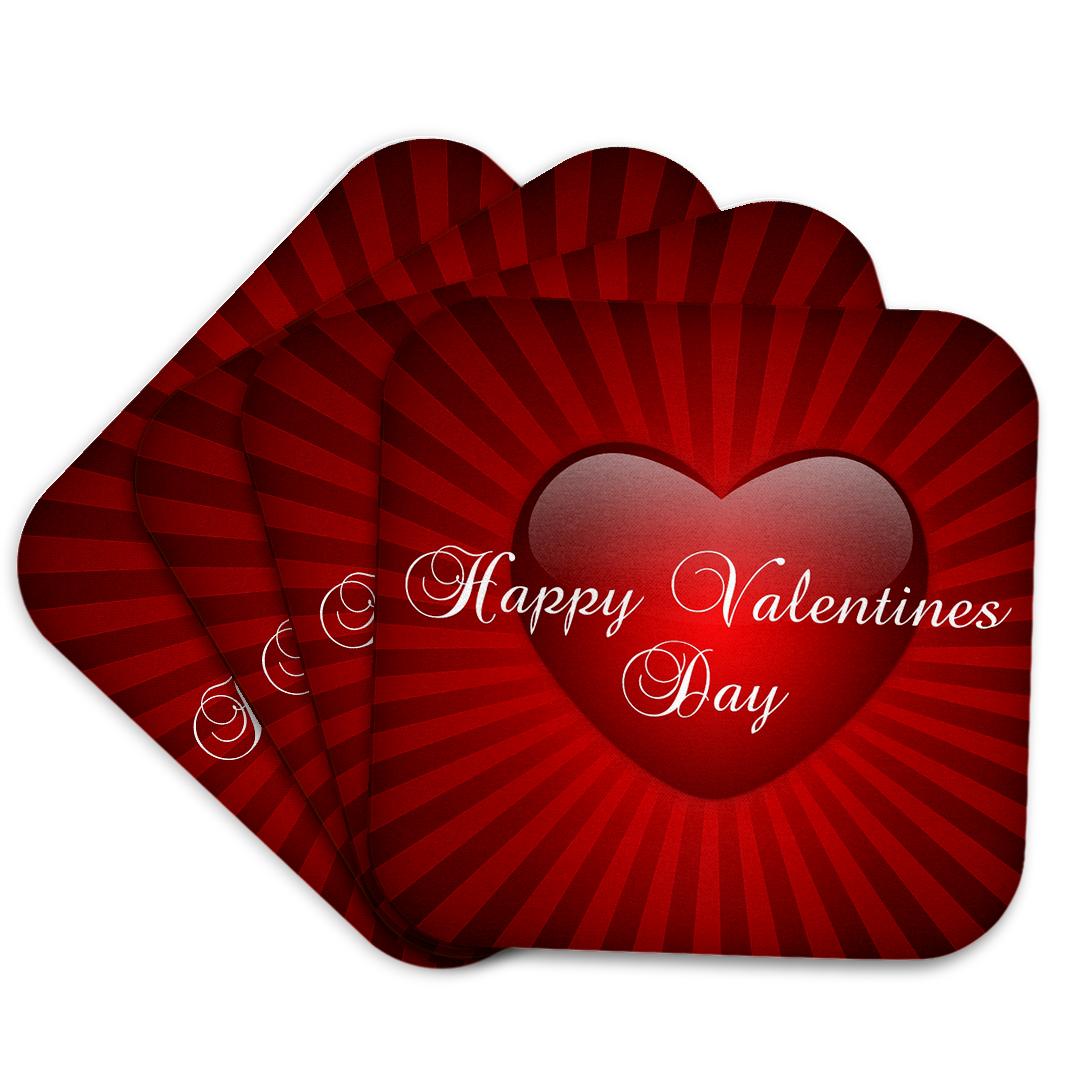 3dRose PS Holidays - Red Heart Happy Valentines Day - Coasters (cst_164639)