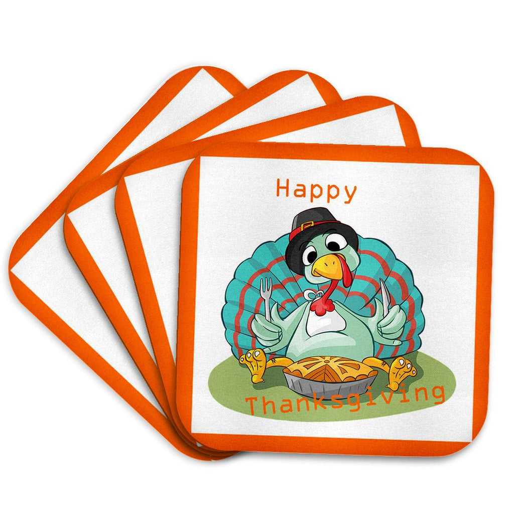 3dRose Thanksgiving - Image of Happy Thanksgiving Cartoon Turkey - Coasters (cst_262505)