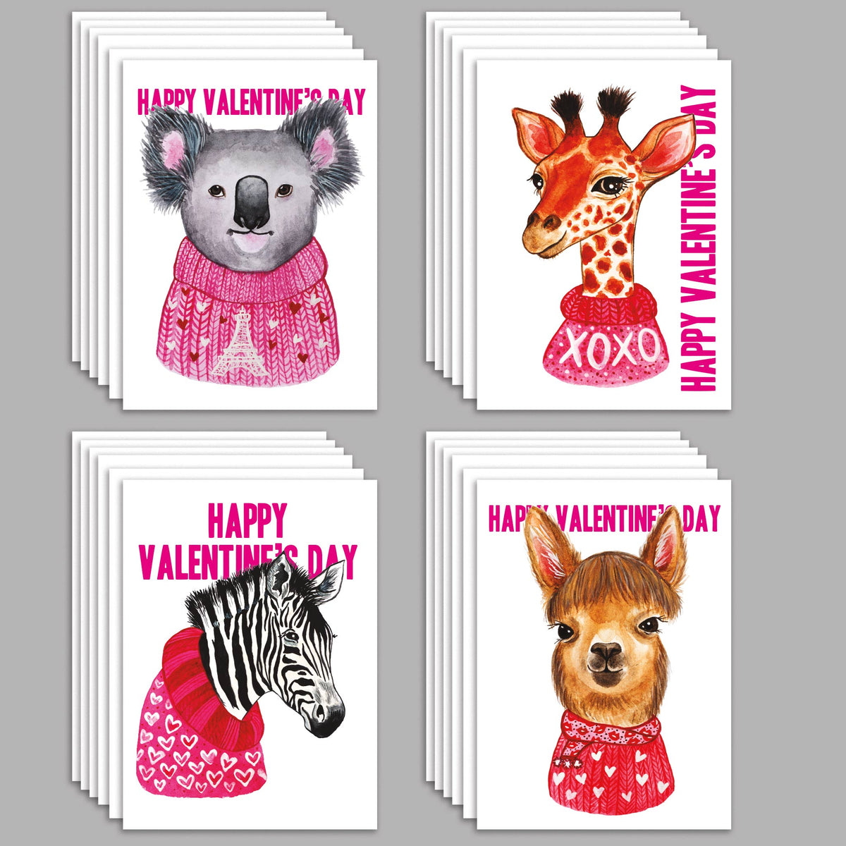 Valentine's Day Animal Cards, Set of 24
