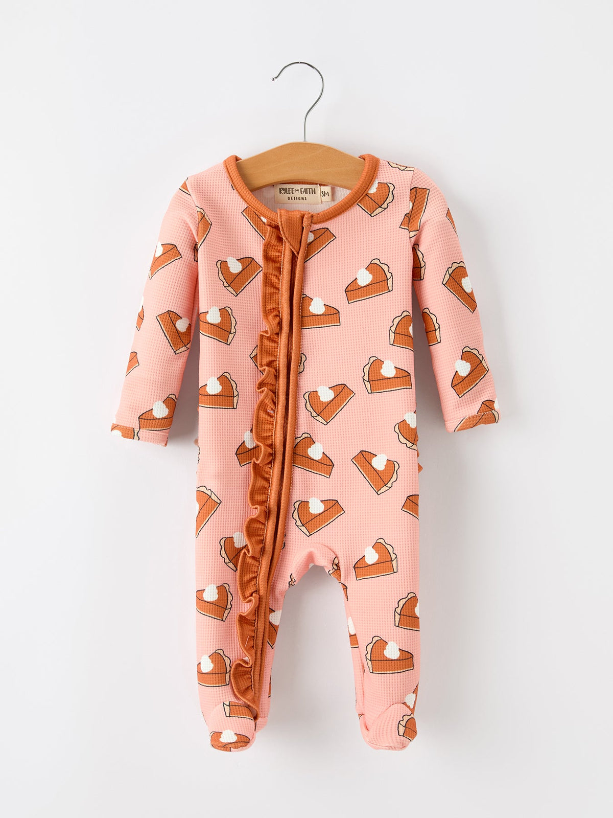 Girls Thanksgiving Pumpkin Pie Waffle Baby Girls Sleeper