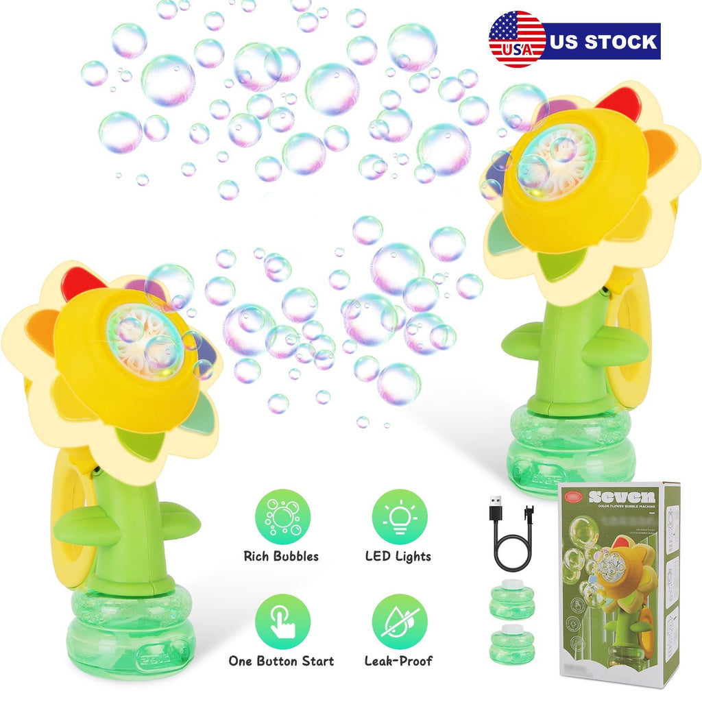 2Pcs Bubble Machines With Lights For Kids Rechargeable Dancing Sunflower Bubble Maker For 4-8Years Old Toddlers Outdoor Summer Play Toy Party Birthday