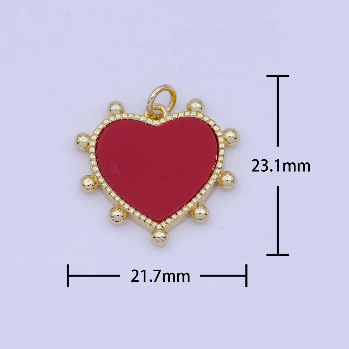 24K Gold Filled Red Enamel Round Beaded Heart Love Charm For Valentine Jewelry Making AG-084