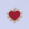 24K Gold Filled Red Enamel Round Beaded Heart Love Charm For Valentine Jewelry Making AG-084