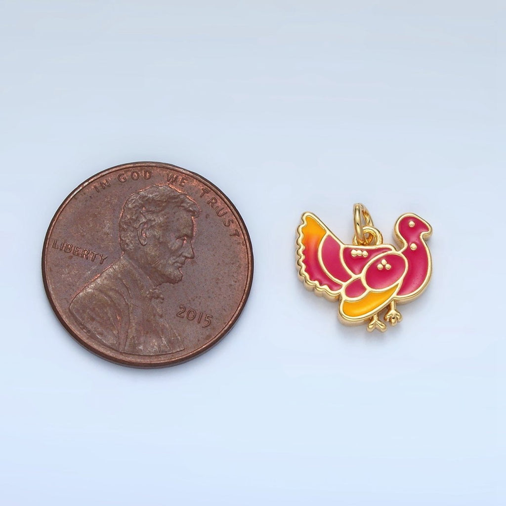 24K Gold Filled 11mm Thanksgiving Turkey Bird Charm in Gold & Silver | N460