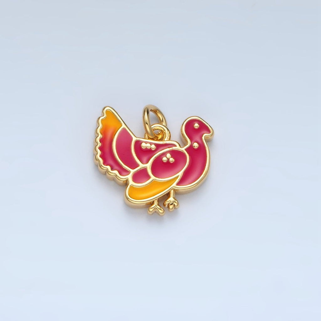 24K Gold Filled 11mm Thanksgiving Turkey Bird Charm in Gold & Silver | N460