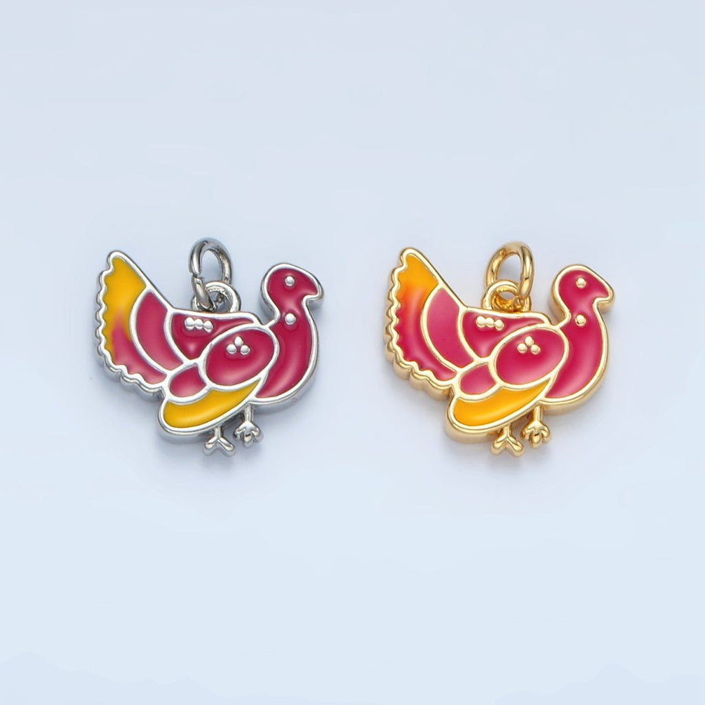24K Gold Filled 11mm Thanksgiving Turkey Bird Charm in Gold & Silver | N460