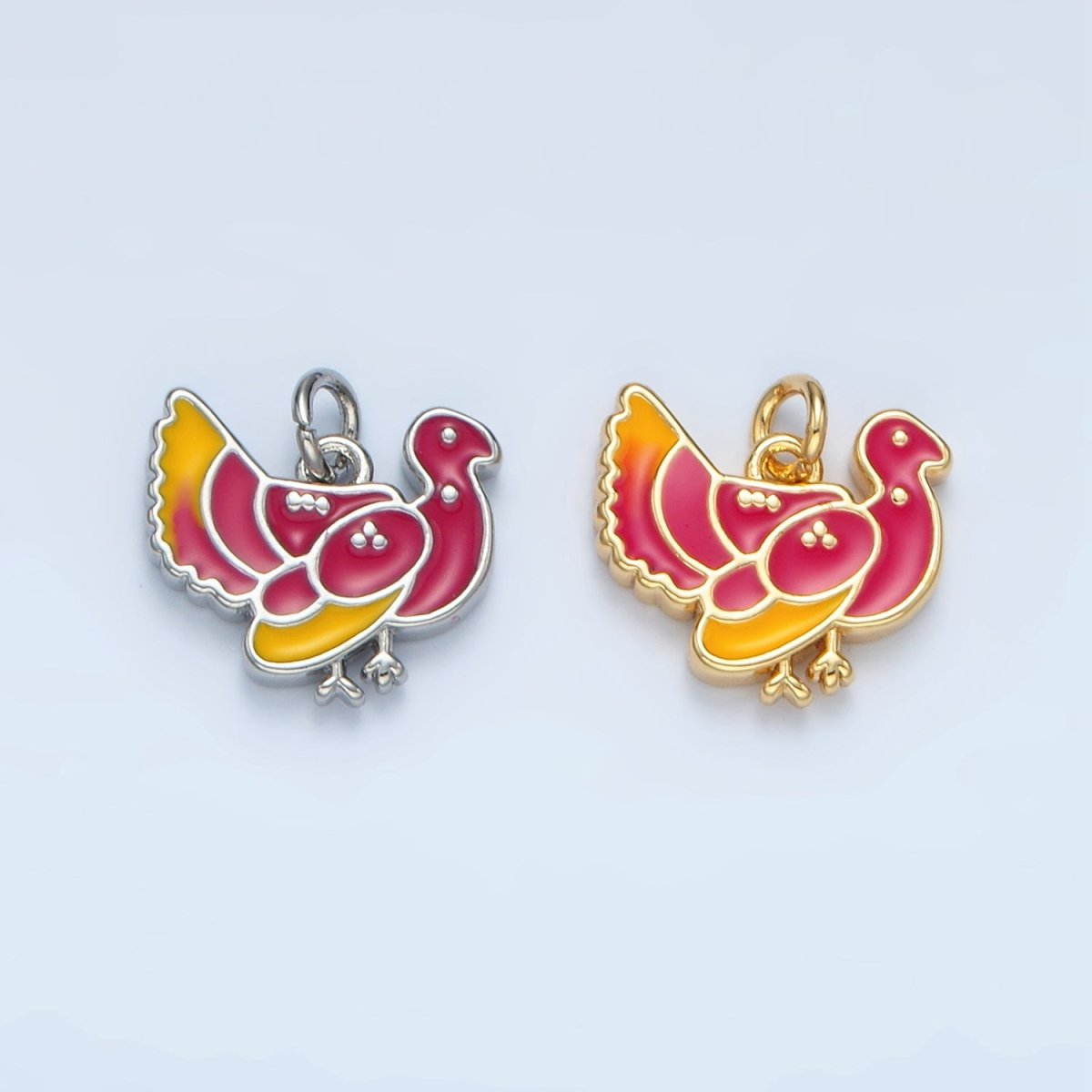 24K Gold Filled 11mm Thanksgiving Turkey Bird Charm in Gold & Silver | N460
