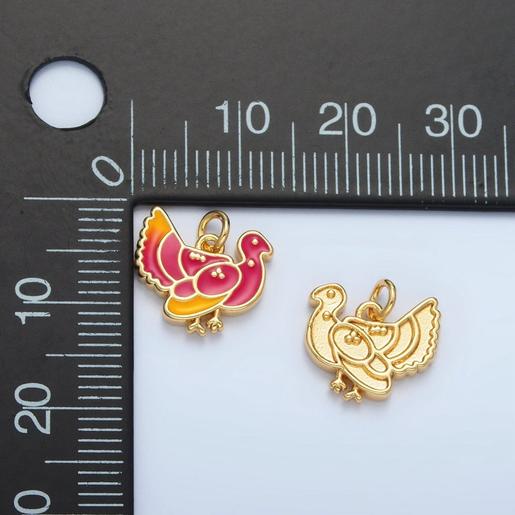 24K Gold Filled 11mm Thanksgiving Turkey Bird Charm in Gold & Silver | N460