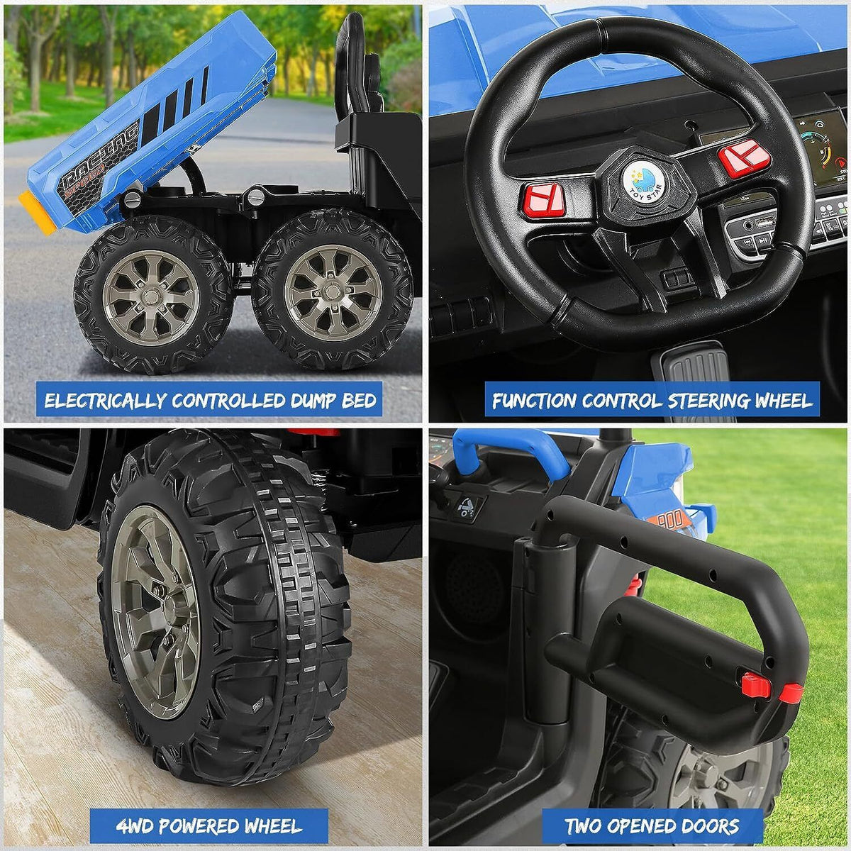 Hikole 24V 2-Seater Battery-Powered Kids Ride On Tractor with Dump Bed and RC Control