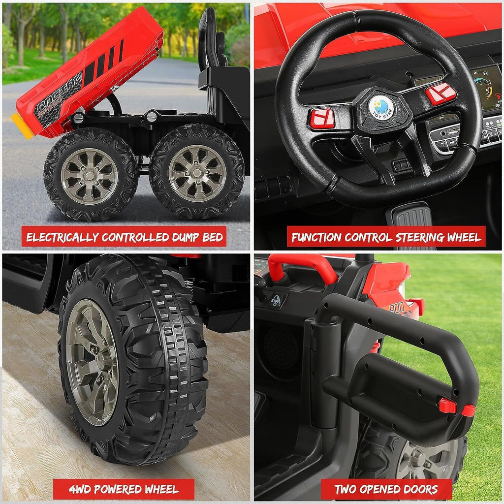 Hikole 24V 2-Seater Battery-Powered Kids Ride On Tractor with Dump Bed and RC Control